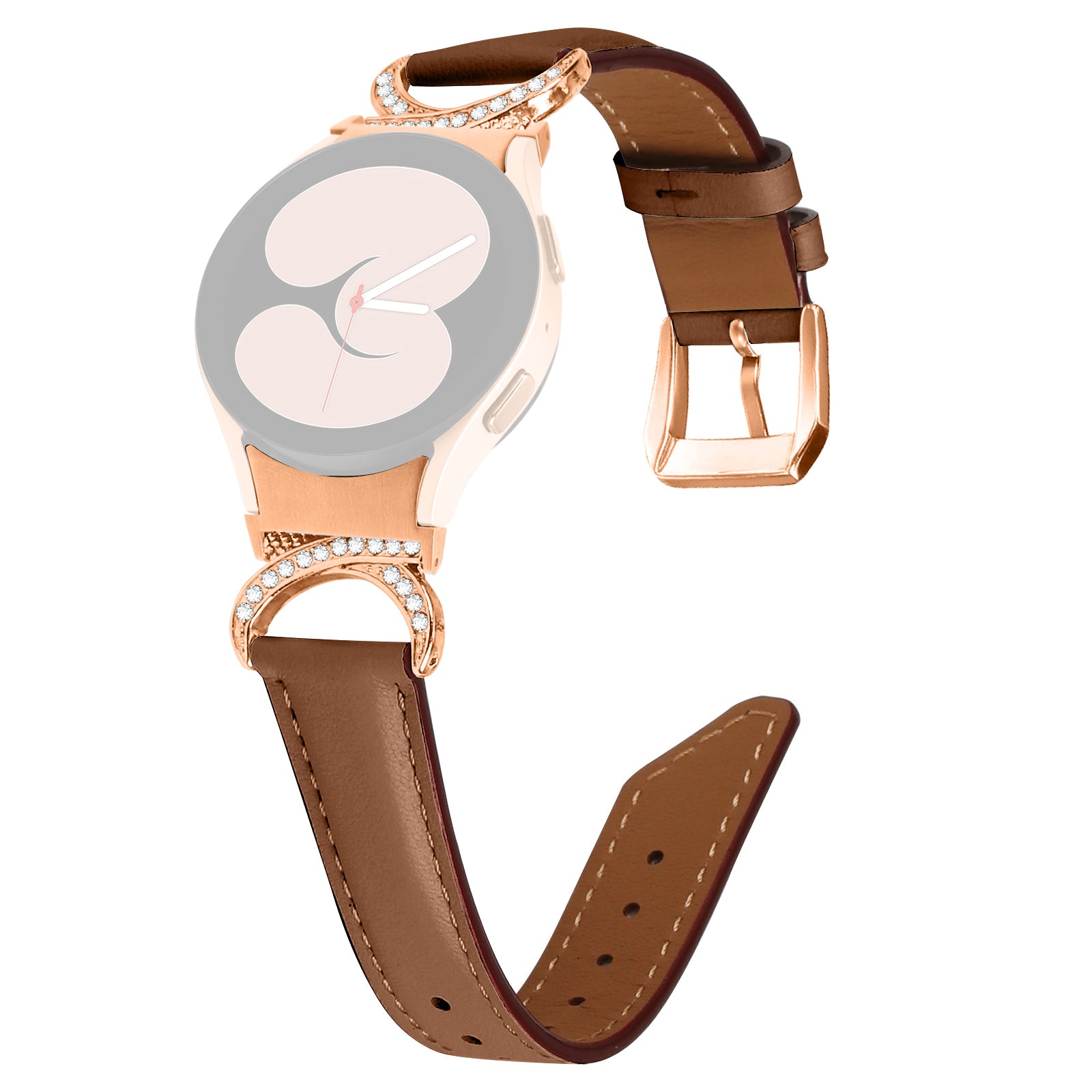 For Samsung Galaxy Watch6 40mm 44mm Watch6 Classic 43mm 47mm Watch 5 40mm 44mm Watch4 40mm 44mm Rhinestone D-shape Connector Wrist Band Adjustable Split Leather Strap with Rose Gold Buckle For Samsung Galaxy Watch6 40mm 44mm Watch6 Classic 43mm 47mm Watch 5 40mm 44mm Watch4 40mm 44mm Rhinestone D-shape Connector Wrist Band Adjustable Split Leather Strap with Rose Gold Buckle